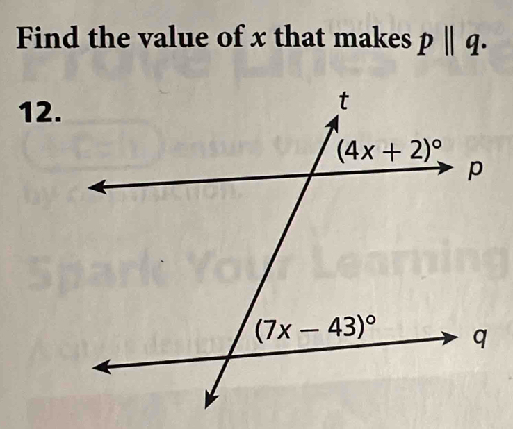 Find the value of x that makes pparallel q.
12.