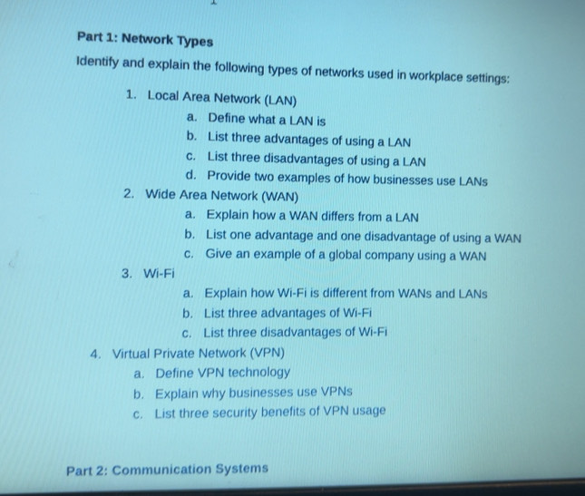 Solved: Network Types Identify and explain the following types of ...