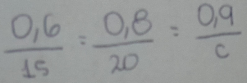  (0.6)/15 = (0.8)/20 = (0.9)/c 