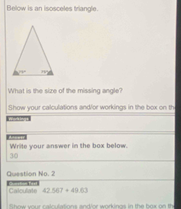 Solved: Below is an isosceles triangle. What is the size of the missing ...