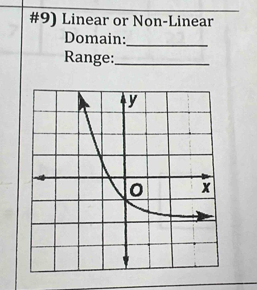 #9) Linear or Non-Linear 
Domain:_ 
Range:_