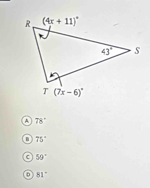 a 78°
B 75°
a 59°
D 81°