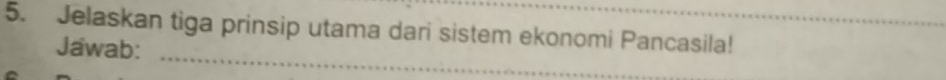 Jelaskan tiga prinsip utama dari sistem ekonomi Pancasila! 
_ 
Jawab:
