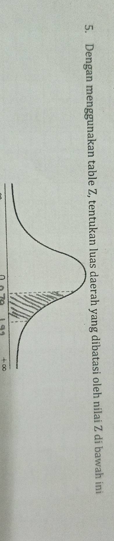 Dengan menggunakan table Z, tentukan luas daerah yang dibatasi oleh nilai Z di bawah ini 
∩ 
∞