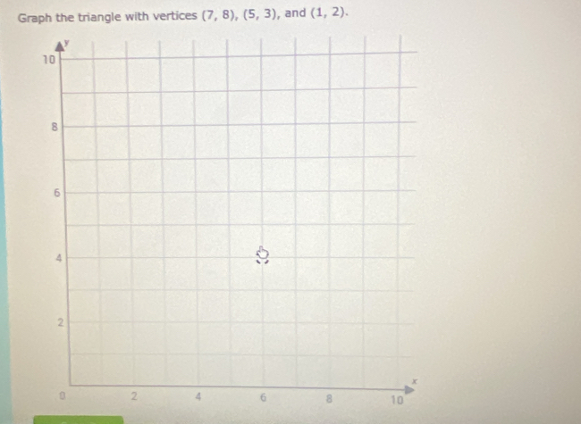 Graph the triangle with vertices (7,8), (5,3) , and (1,2).