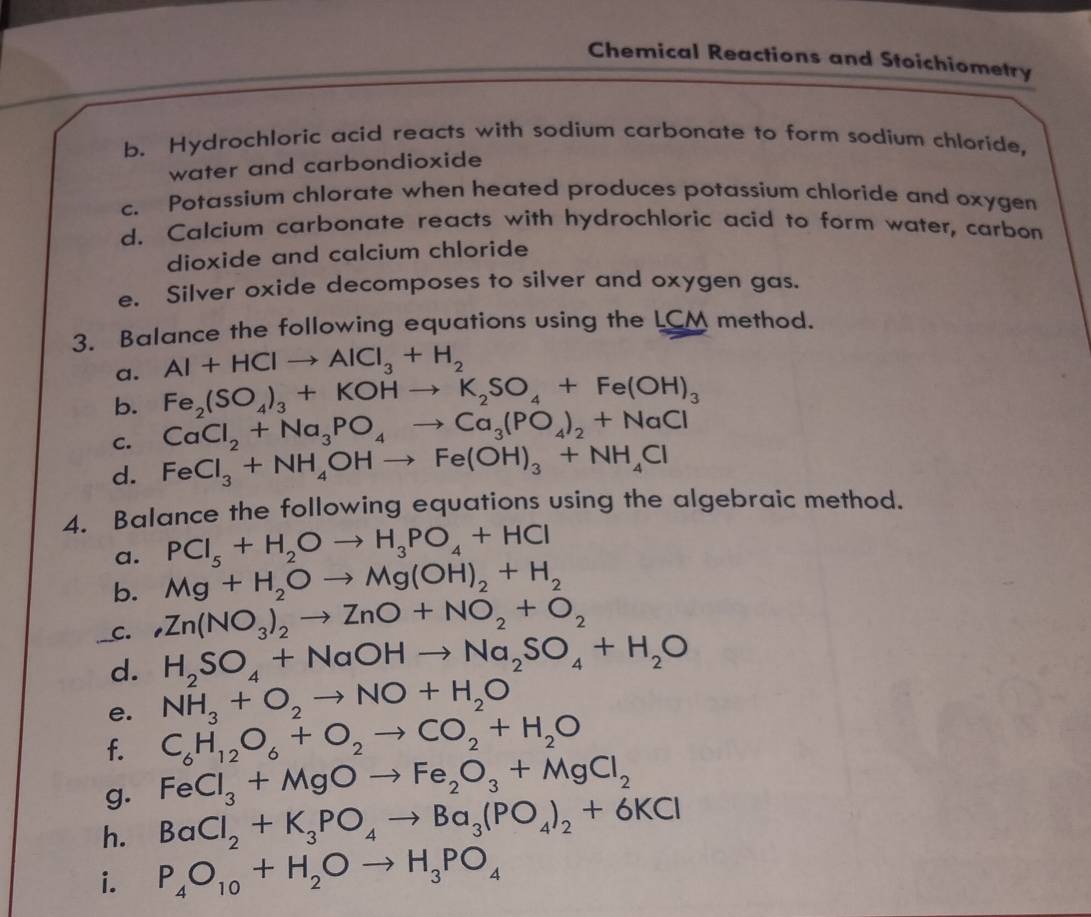 Solved: Chemical Reactions and Stoichiometry b. Hydrochloric acid ...