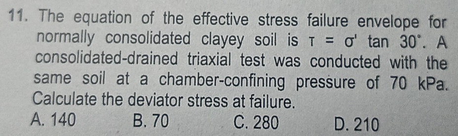 Solved: The equation of the effective stress failure envelope for ...