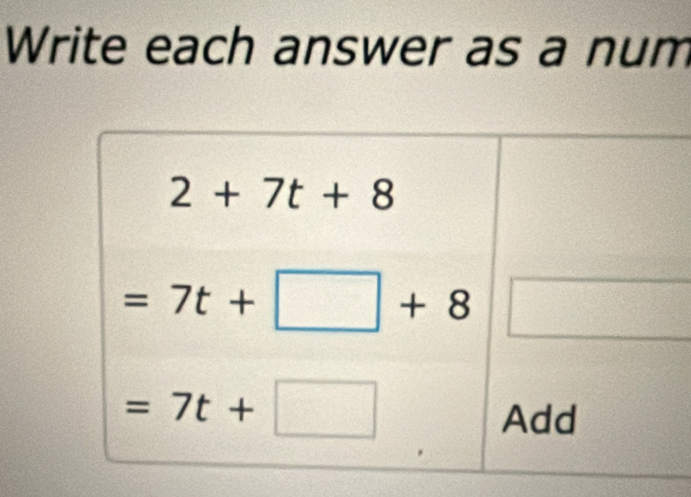 Write each answer as a num