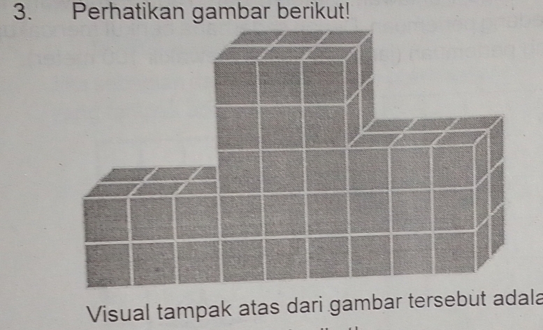 Perhatikan gambar berikut! 
Visual tampak atas dari gambar tersebut adala