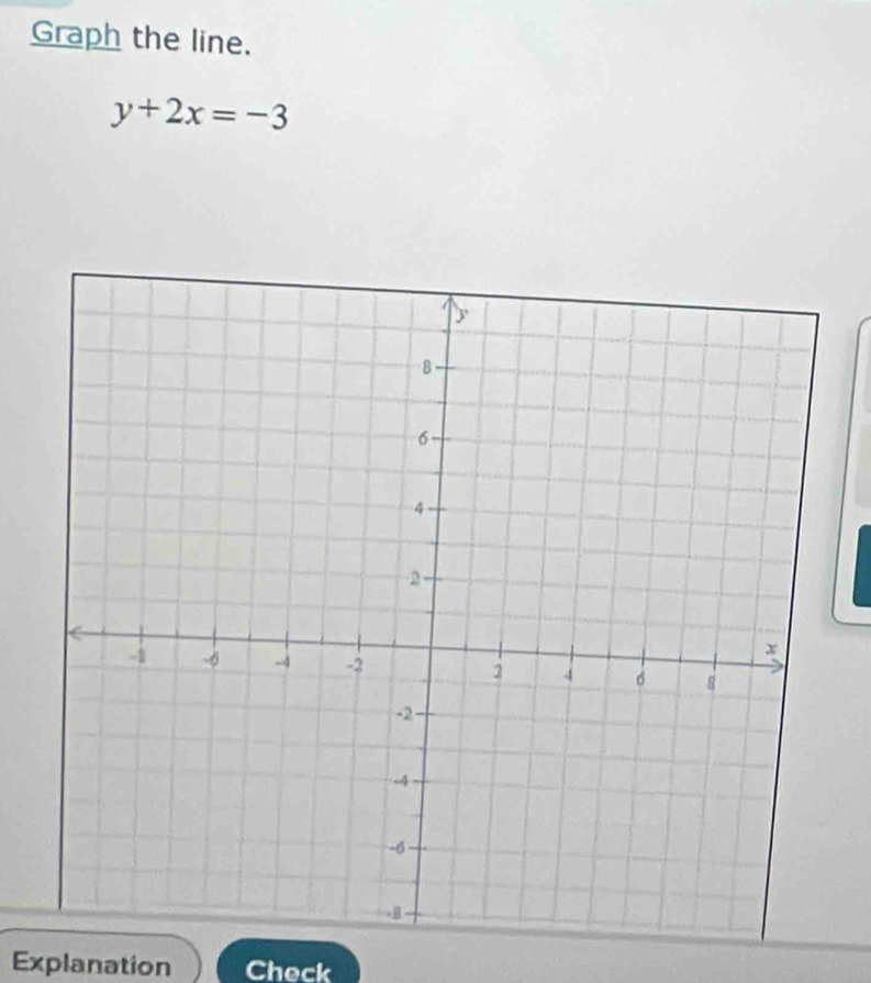 Graph the line.
y+2x=-3
Explanation Check