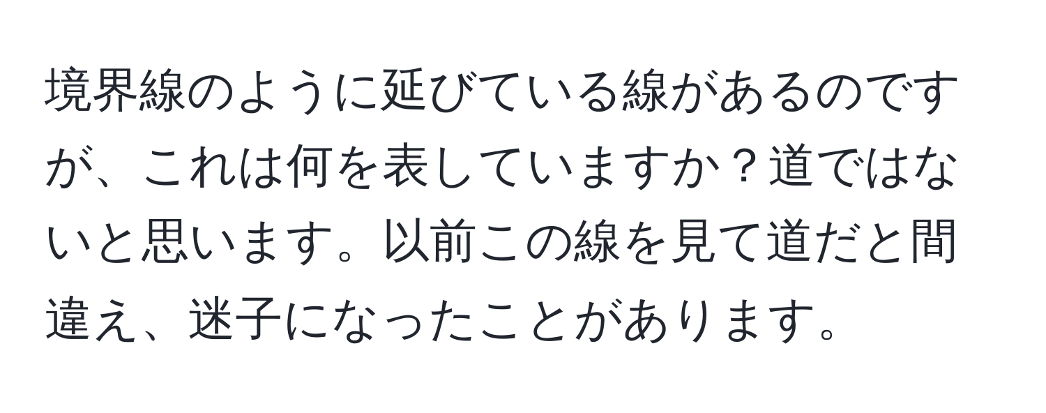 境界線のように延びている線があるのですが、これは何を表していますか？道ではないと思います。以前この線を見て道だと間違え、迷子になったことがあります。