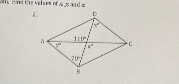 am. Find the values of x, y and z.