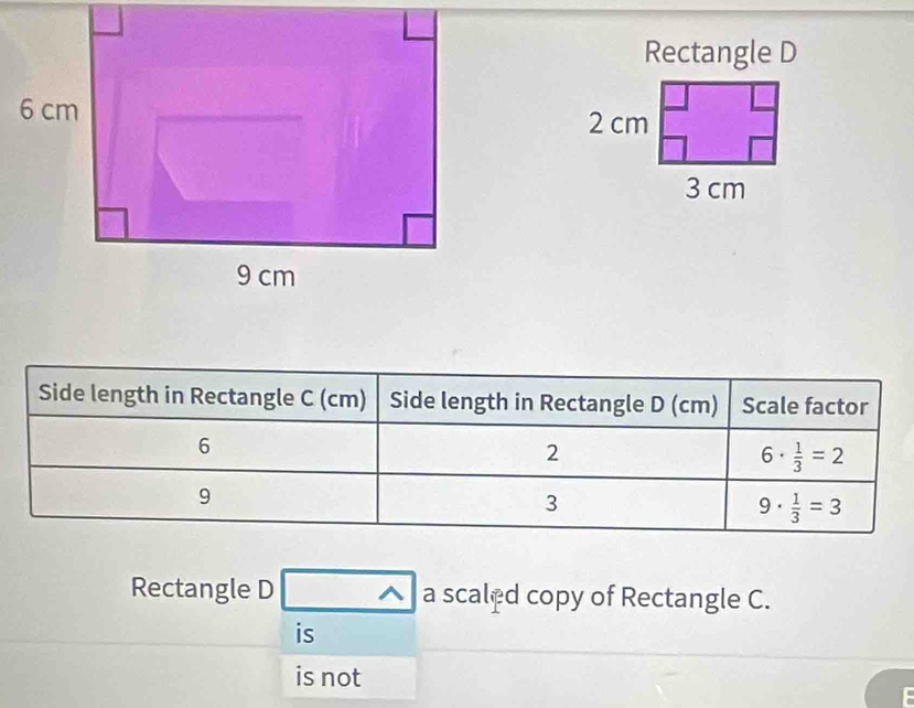 Rectangle D
Rectangle D lambda a scaled copy of Rectangle C.
is
is not