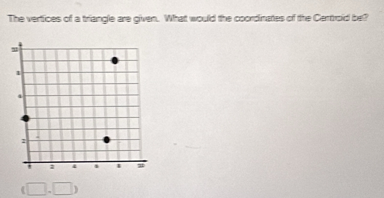 The vertices of a triangle are given. What would the coordinates of the Certroid be?
(□ ,□ )