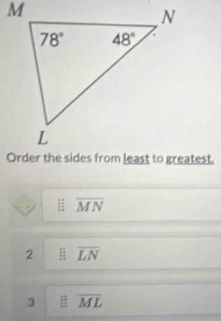 overline MN
2 overline LN
3 :: overline ML