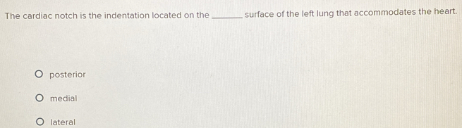 Solved: The cardiac notch is the indentation located on the _surface of ...