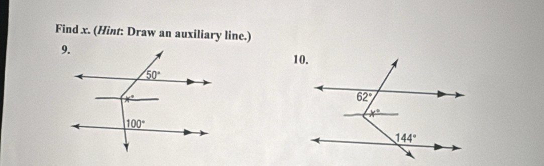 Find x. (Hint: Draw an auxiliary line.)