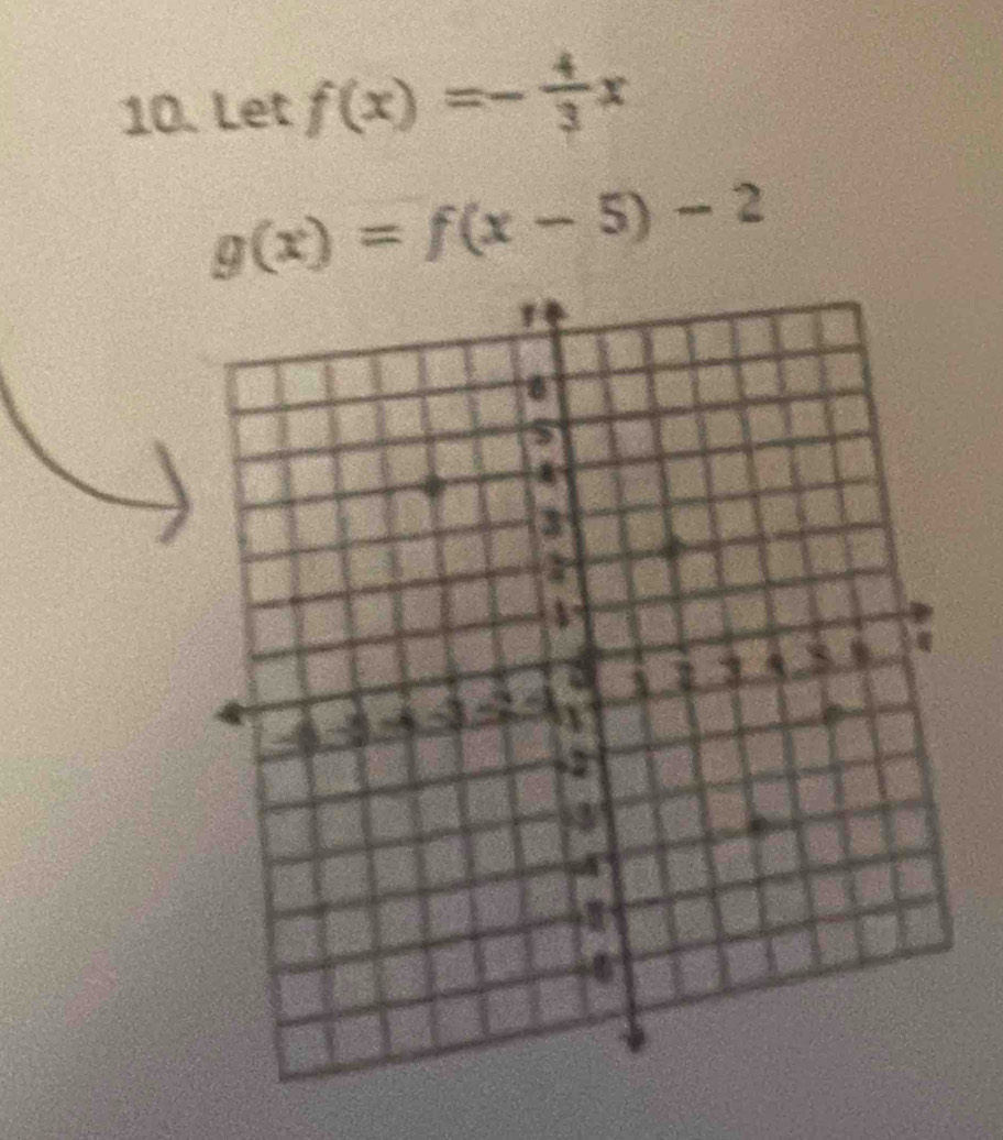 Let f(x)=- 4/3 x
g(x)=f(x-5)-2