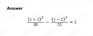 Answer
frac (x+2)^236-frac (y-2)^225=1