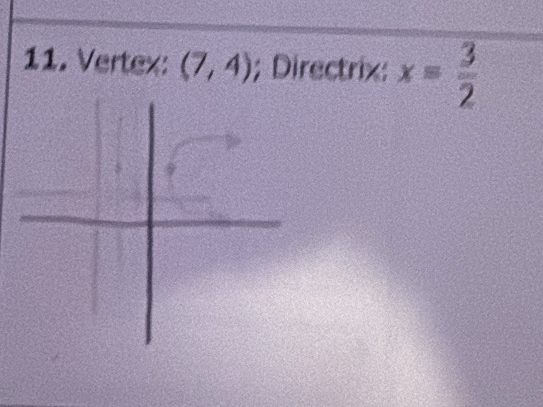 Vertex: (7,4); Directrix: x= 3/2 