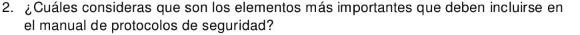 Cuáles consideras que son los elementos más importantes que deben incluirse en 
el manual de protocolos de seguridad?