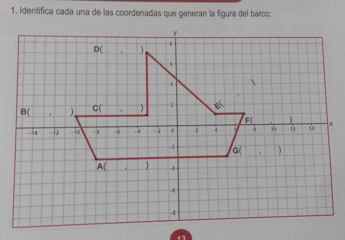 Identifica cada una de las coordenadas que generan la figura del barco:
12