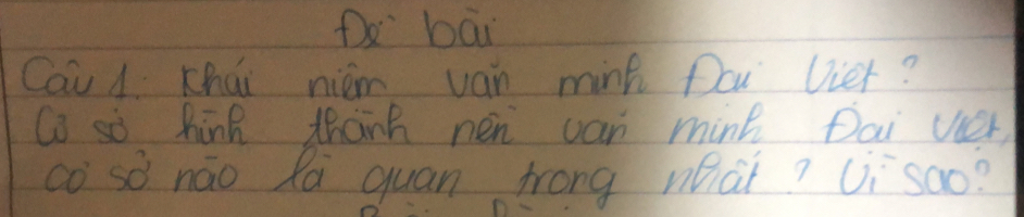 Dx bāi 
Can 1 Khúi niém van mint Dou Vier? 
Ci so hink thank nen car mink Dai vcer, 
co sò náo Ra quan trong wàt? Uisao?