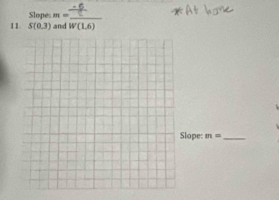 Slope: m= _ 
11. S(0.3) and W(1,6)
lope: m= _