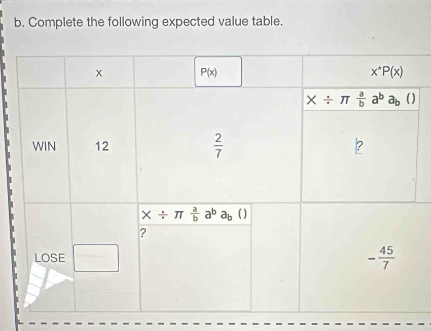 Complete the following expected value table.