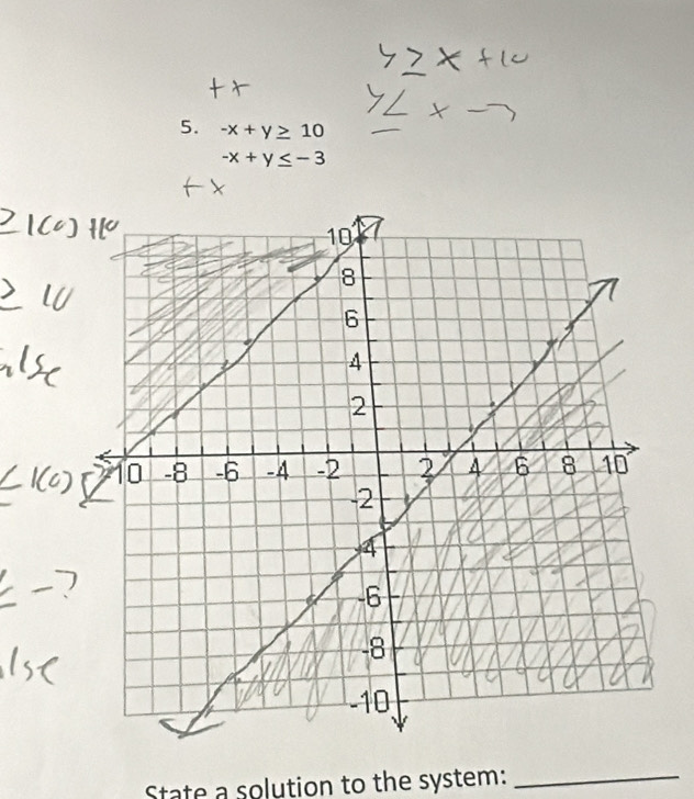 -x+y≥ 10
-x+y≤ -3
State a solution to the system:_