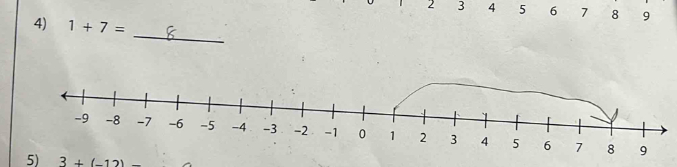 2 3 4 5 6 7 8 9
4) 1+7=
_
3+(-12)-