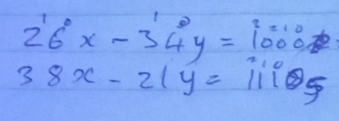 26°x-34°y=100°01
38x-21y=11105