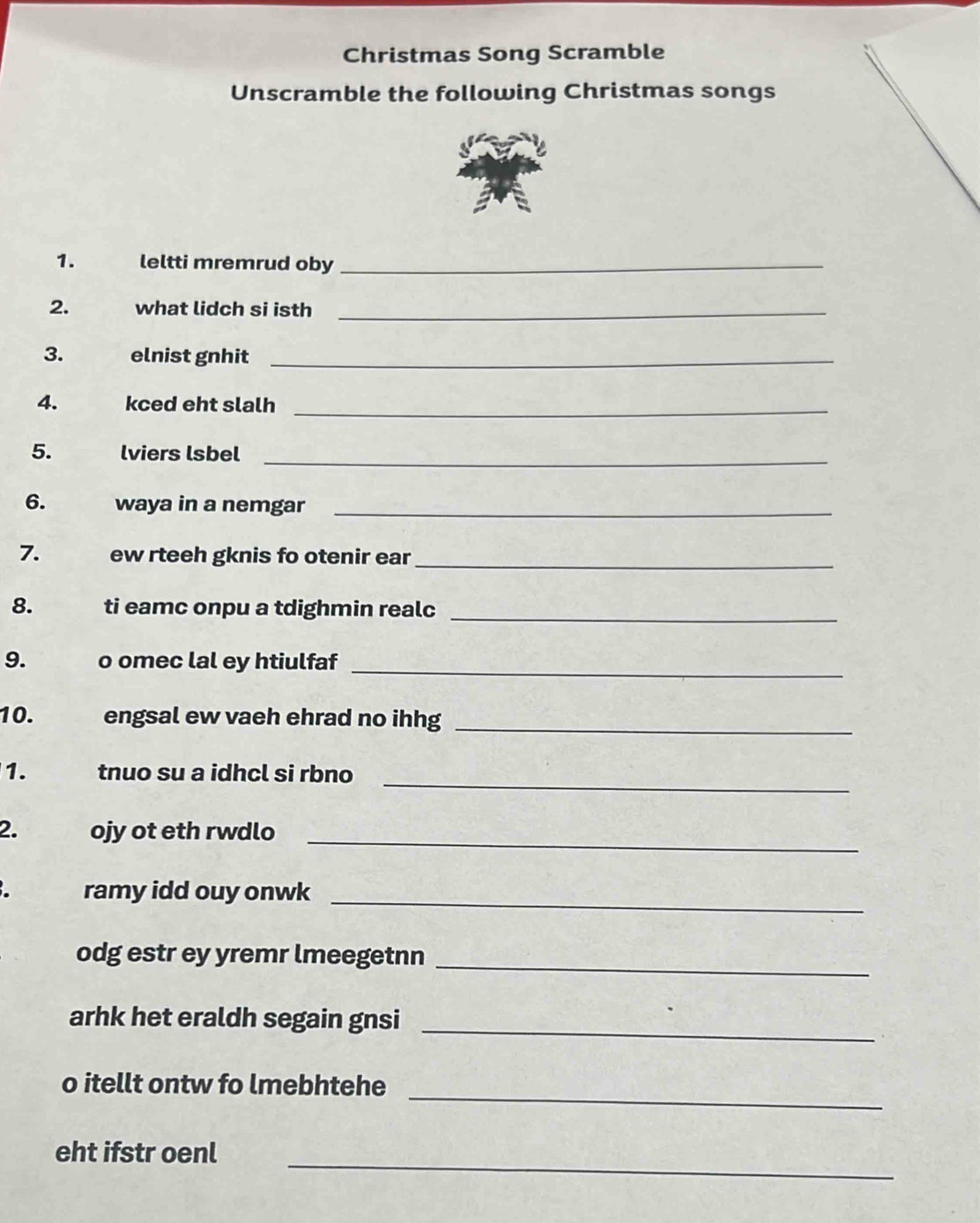 solved: christmas song scramble unscramble the following christmas