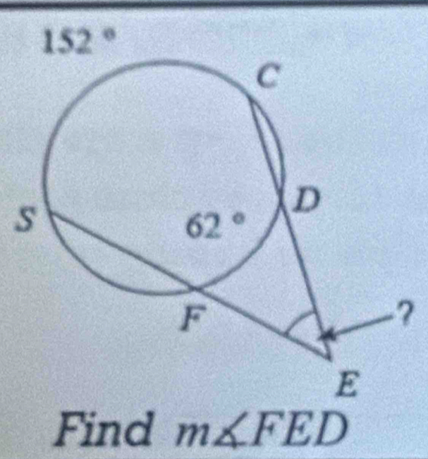 152°
s
Find m∠ FED