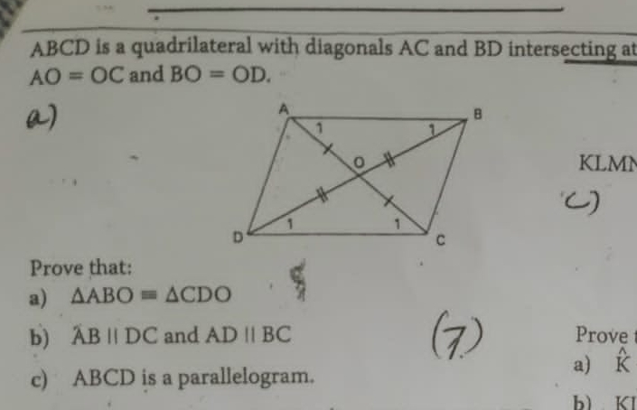 Solved: ABCD is a quadrilateral with diagonals AC and BD intersecting ...