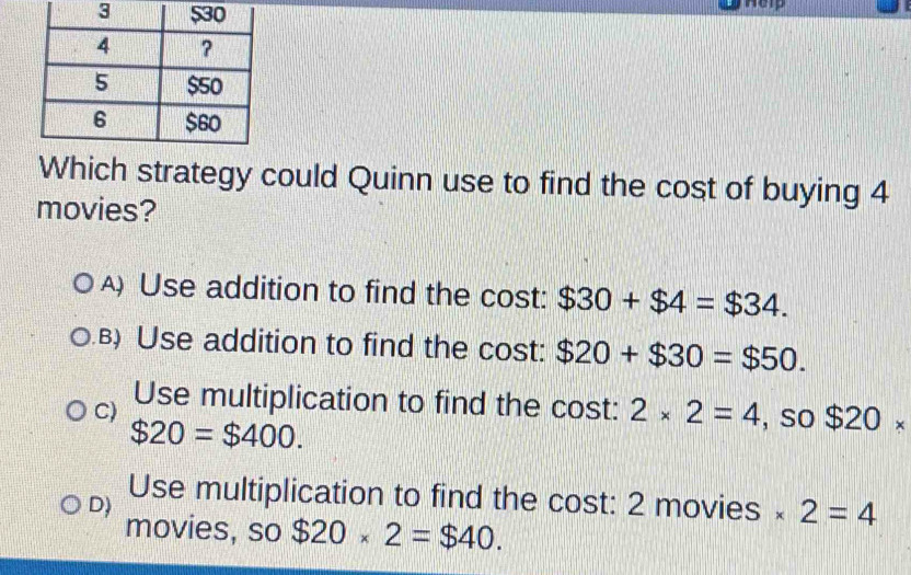 Solved: help Which strategy could Quinn use to find the cost of buying ...