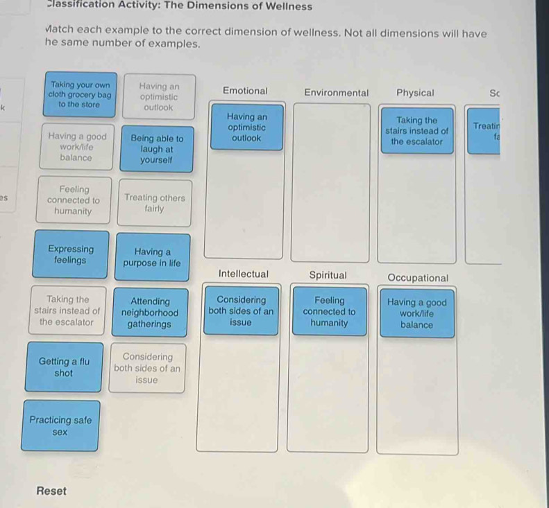 Solved: Classification Activity: The Dimensions of Wellness atch each ...