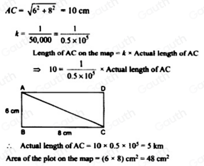 Solved: moder. 16. On a map drawn to a scale of 1:50,000 , a ...