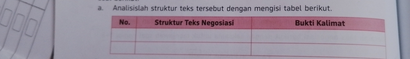 Analisislah struktur teks tersebut dengan mengisi tabel berikut.