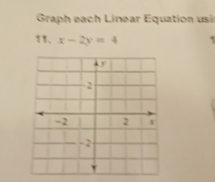 Graph each Linear Equation usir 
、 x-2y=4