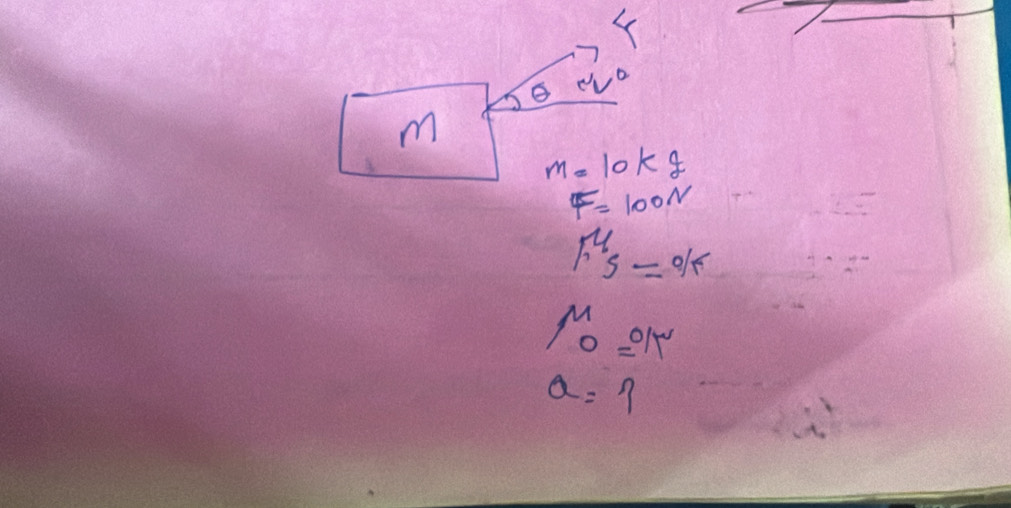 D
m
m=10kg
F=100N
F^4s=ok
y_0^N
a=?