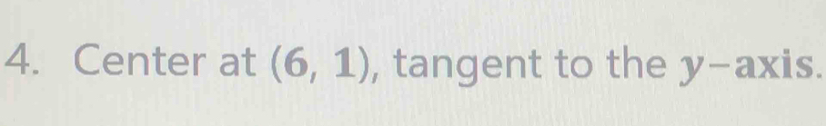 Center at (6,1) , tangent to the y-axis.