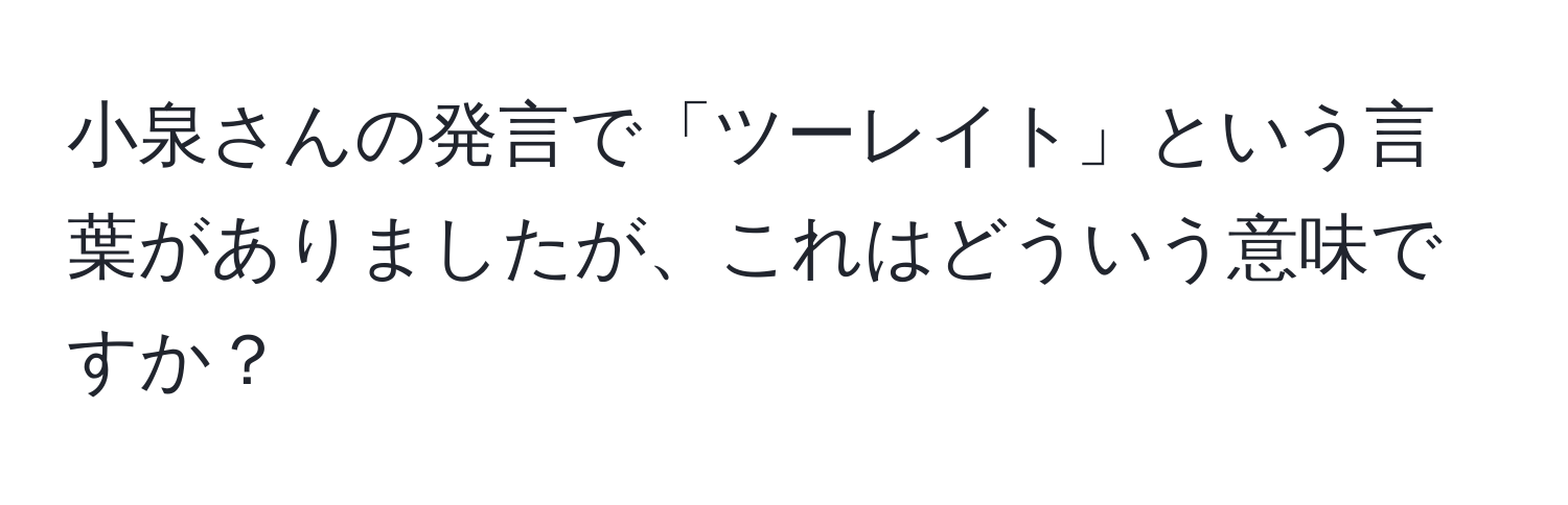 小泉さんの発言で「ツーレイト」という言葉がありましたが、これはどういう意味ですか？