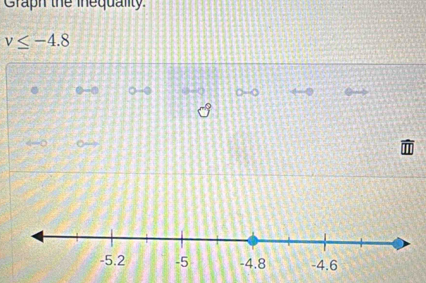 Graph the inequality.
v≤ -4.8
θ =0