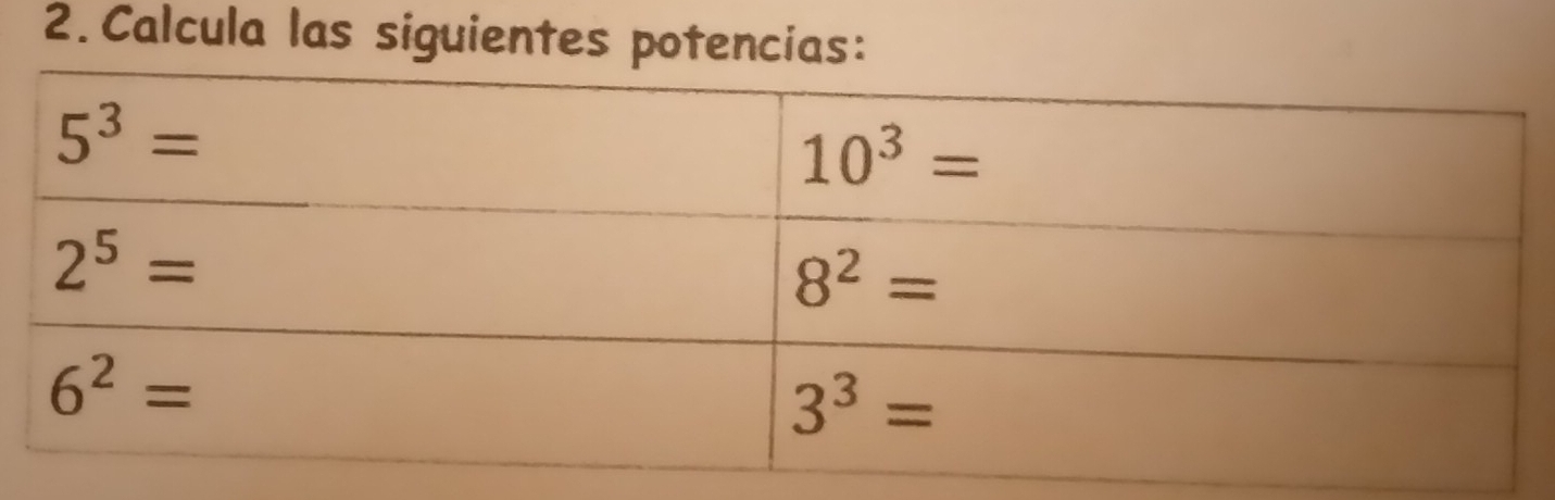 Calcula las siguientes potencias: