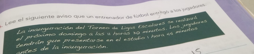 Lee el siguiente aviso que un entrenador de fútbol entrigó a los jugadores