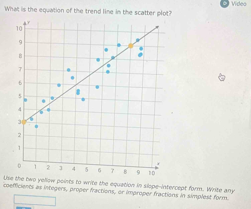 Solved: Video What is the equation of the trend line in the scatter ...