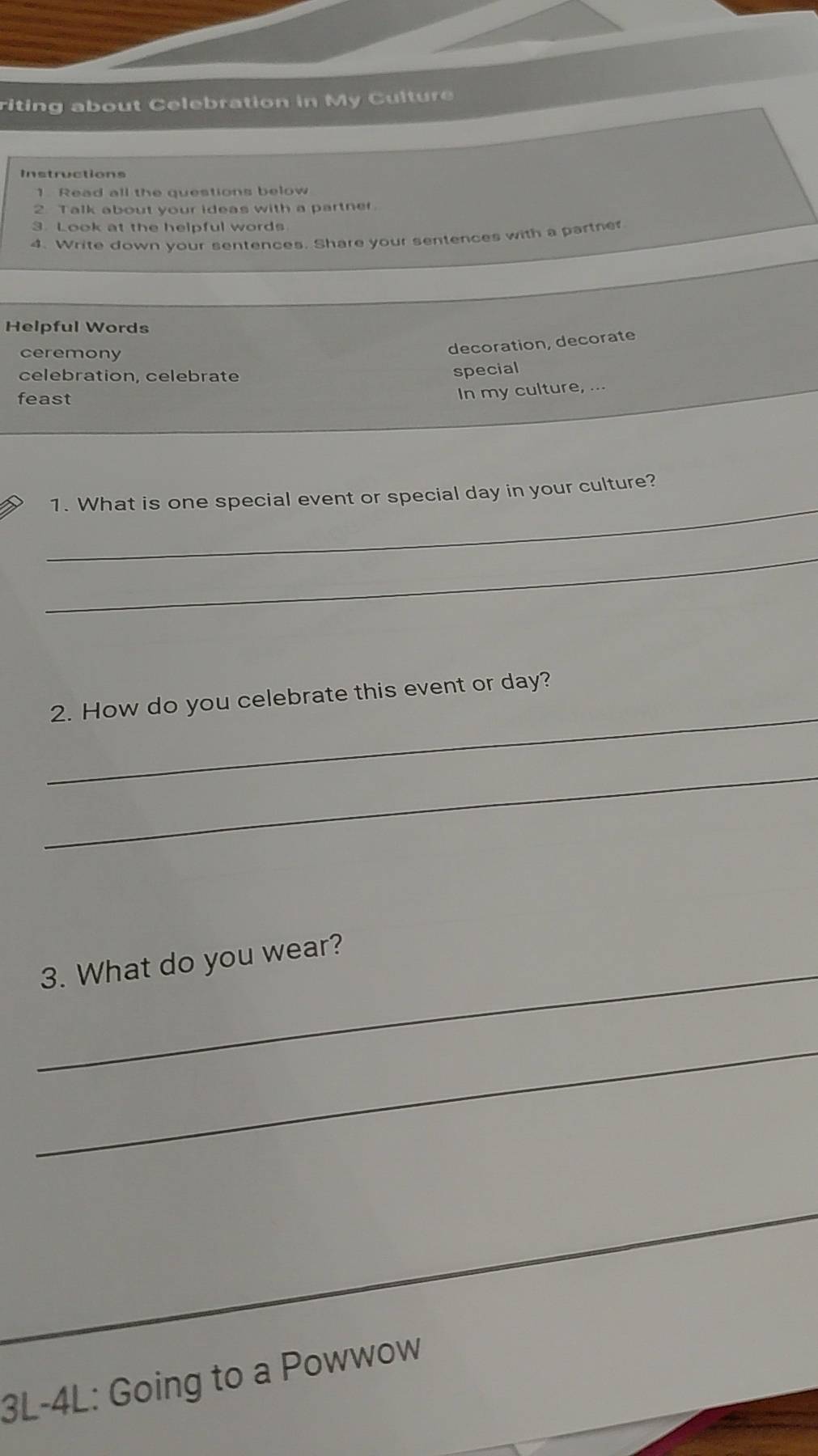 Solved: riting about Celebration in My Culture Instructions 1. Read all ...