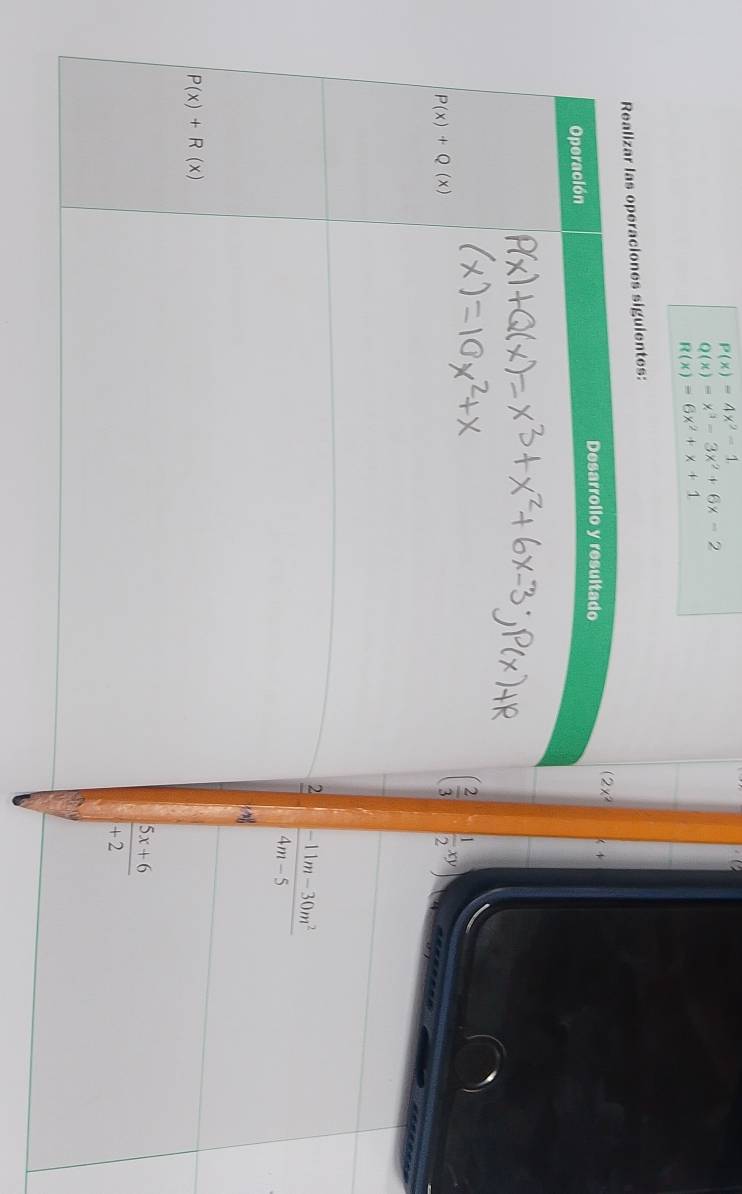 P(x)=4x^2-1
Q(x)=x^3-3x^2+6x-2
R(x)=6x^2+x+1