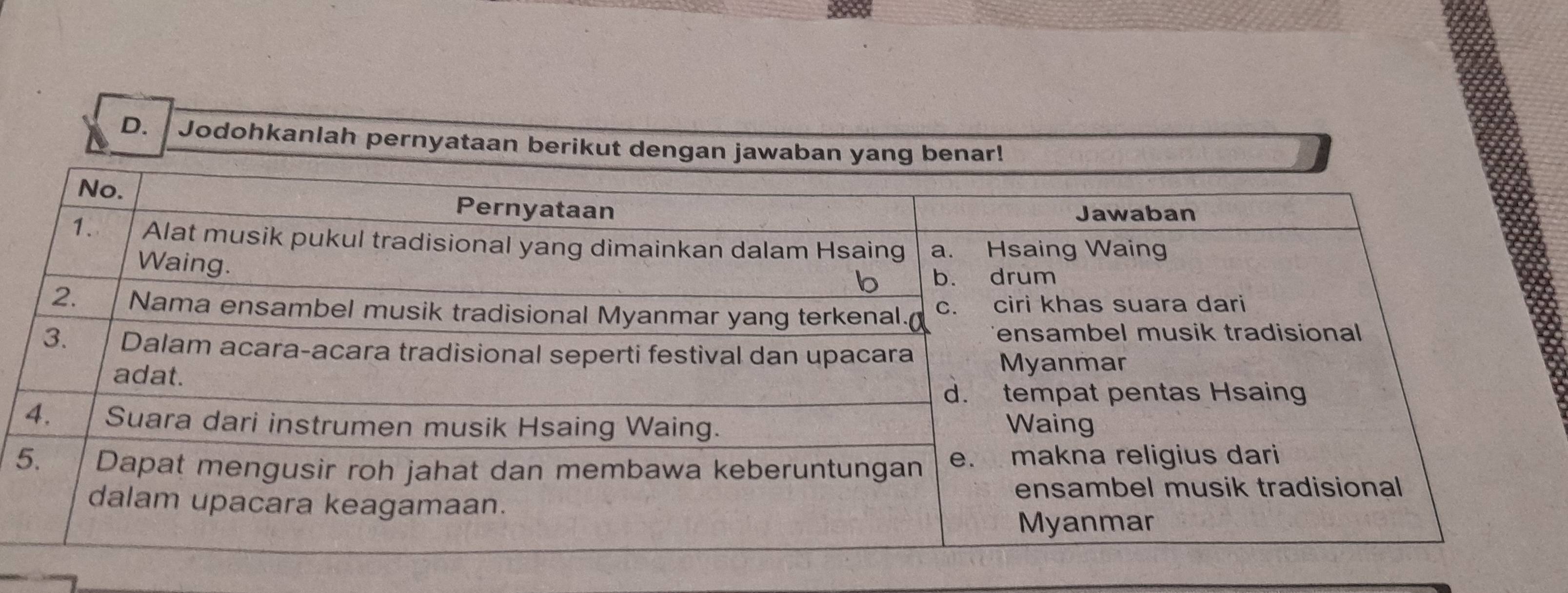 Jodohkanlah pernyataan berikut dengan 
5